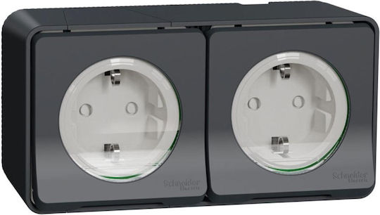 Socket Surface Διπλή Πρίζα Ρεύματος Στεγανή Γκρι