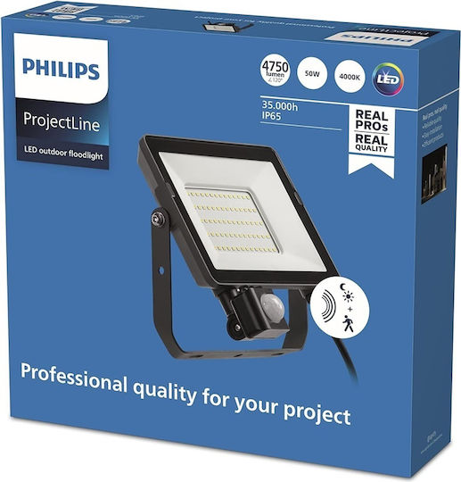 Philips Projectline Στεγανός Προβολέας LED 50W Φυσικό Λευκό 4000K με Αισθητήρα Κίνησης IP65
