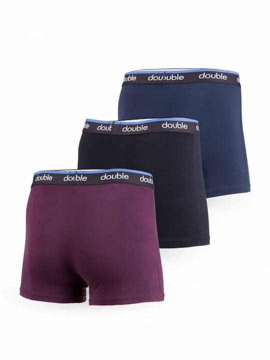 Boxeri Bărbați Burgundy, Albastru, Negru Cu Imprimeuri 3Pack