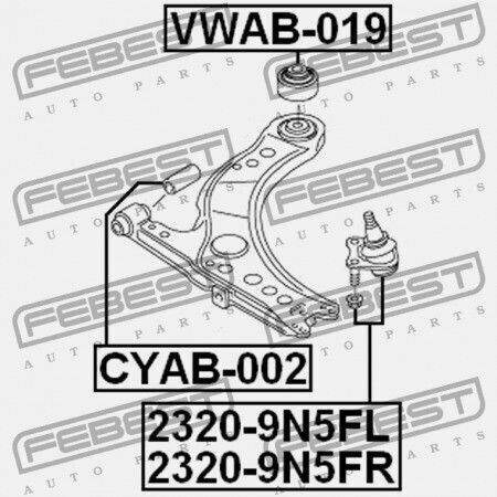 Febest M8x1,25 Μπουλόνι Μπροστινού Βραχίονα Ελέγχου Κάτω Δεξιά Audi A1 2011 Mex 6r0407366