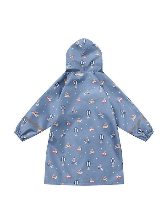 Waterproof Kids Casual Long Jacket with Hood Blue
