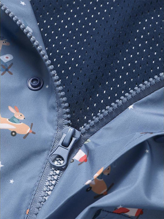Waterproof Kids Casual Long Jacket with Hood Blue