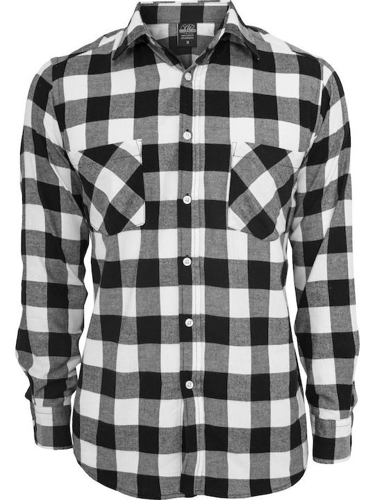 Long-sleeved Flannel Shirt Checked Βlack/White