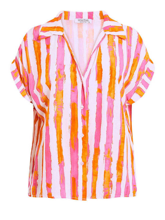 Celestino Women's Shirt Striped Viscose Fuchsia
