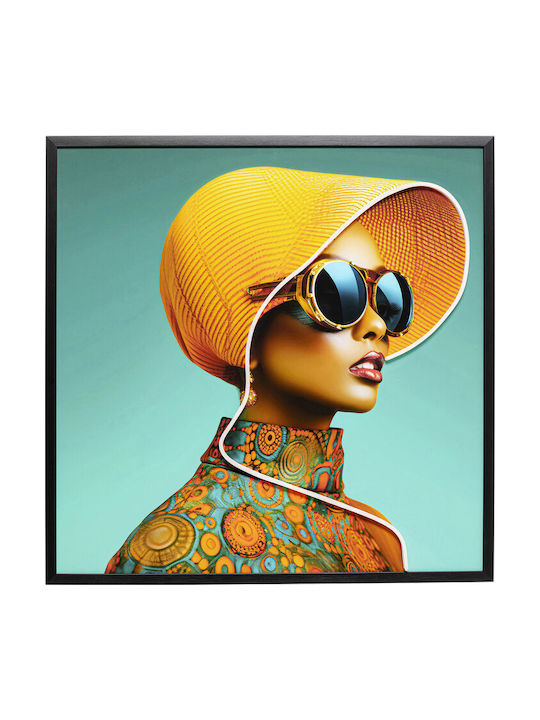 Paintings Canvas Sun Hat Woman Yellow with LED Lighting Yellow Blue 80x80cm
