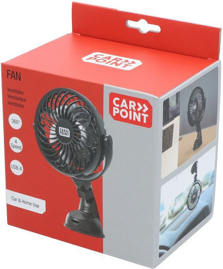 Carpoint 360° USB Rechargeable Suction Cup Attachment Ø12cm 5V Car Dashboard Fan Black Rechargeable 0570014