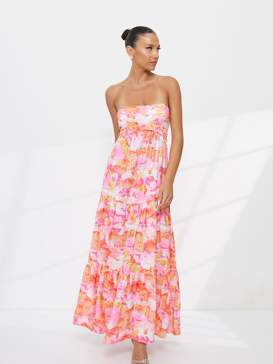 Sommer Maxi Damenkleid mit Rüschen Rosa