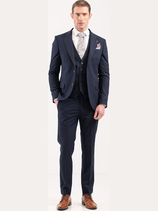 Men's Groom's Suit with Vest Slim Fit Blue 100-25-Rossi