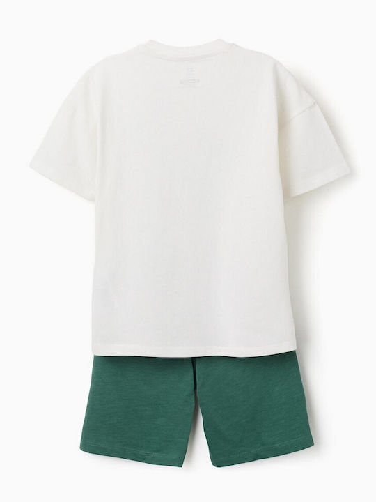 Kids Set with Shorts Summer 2 Pieces Ecru Green