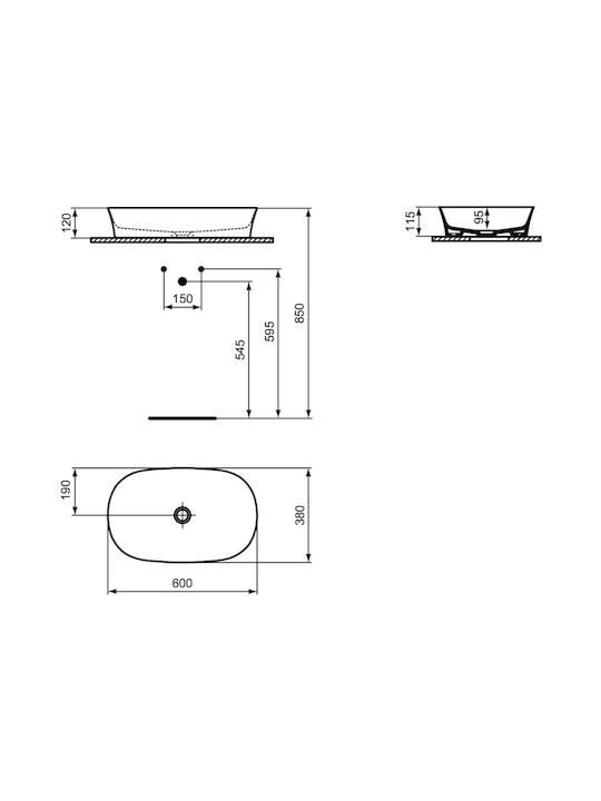 Ideal Standard Ipalyss Vessel Porcelain Bathroom Sink 60x38x12cm Black