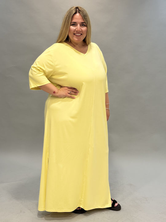 Summer Maxi T-Shirt Dress with Tearing Yellow