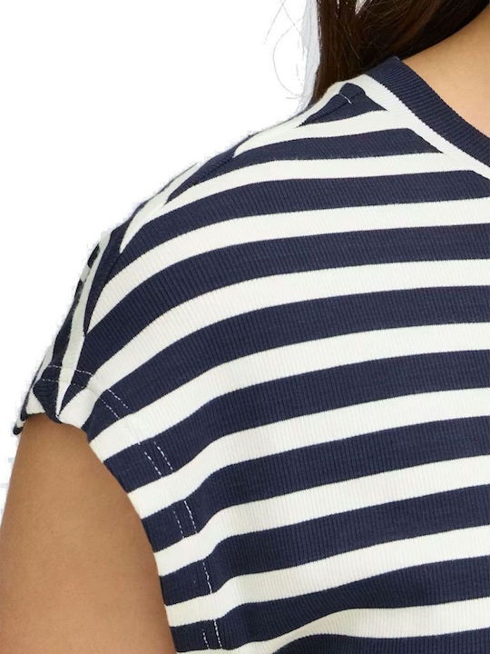 Women's Striped Navy Blue T-shirt