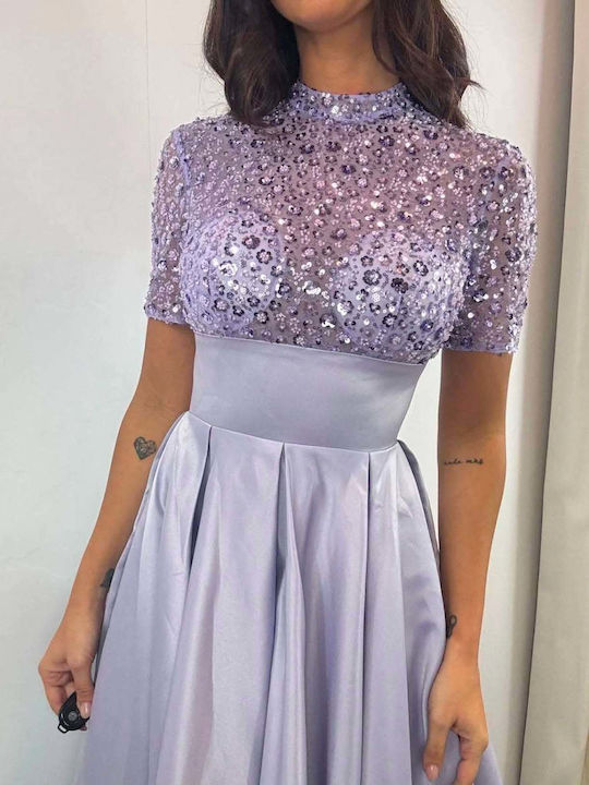 Summer Maxi Evening Slip Dress Satin Lilac