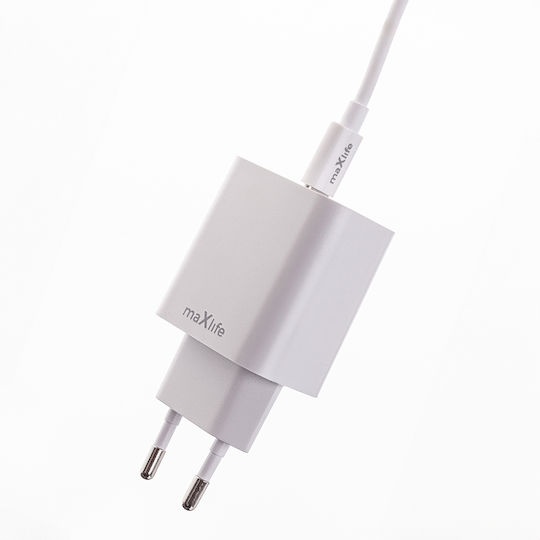 Maxlife с USB-C порт и кабел USB-C - Lightning 20W Power Delivery Бял (MXTC-06-20C)