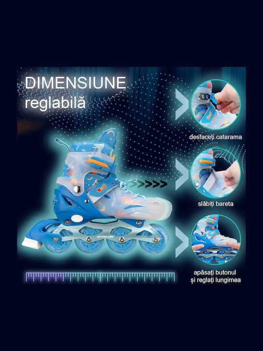 Action One Blaue Dinosaurier Einstellbare Inline Skates Größe M 33-37 Blau
