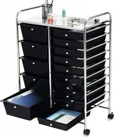 Multifunktionaler Metallischer Trolley mit 15 Kunststoffschubladen Kleine Aufbewahrungsmöbel M62.5xB37xH87cm