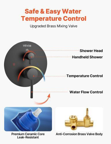 Vevor Built-in Mixer & Shower Head Set for Shower Black 197988527213