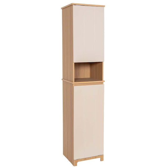 Eurocasa Dulap Coloană Pentru Baie Mdf Coș Rufe 1 Raft Exterior 2 Rafturi Interioare 38x36x173cm Maro Bej 9747