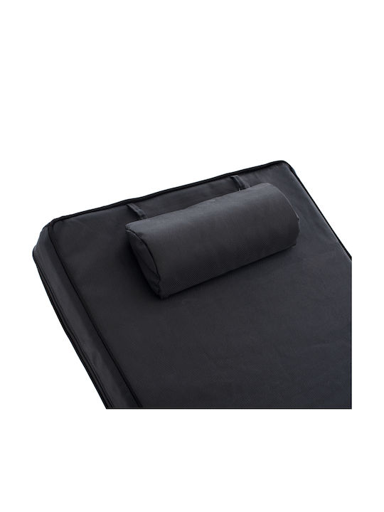 Wooden Deckchair with Pillow Black 204x79x77cm