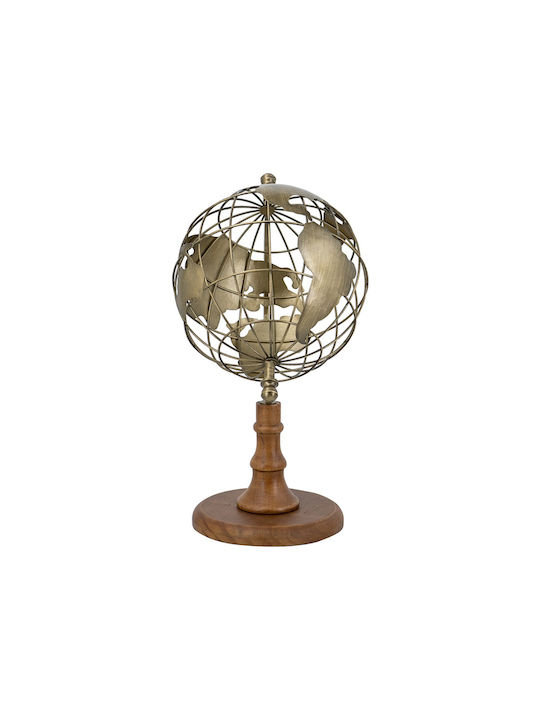 Artekko Solis Golden Metallic Globe Wooden Base 23.5x20x36.5 Cm