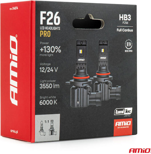 AMiO Λάμπες Αυτοκινήτου HB3 Canbus LED 6000K Ψυχρό Λευκό 12-24V 68W 2τμχ