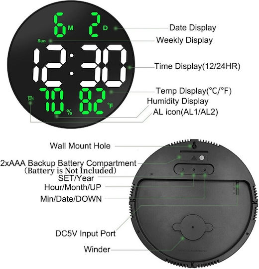 LED Wanduhr Digital Kunststoff Weiß