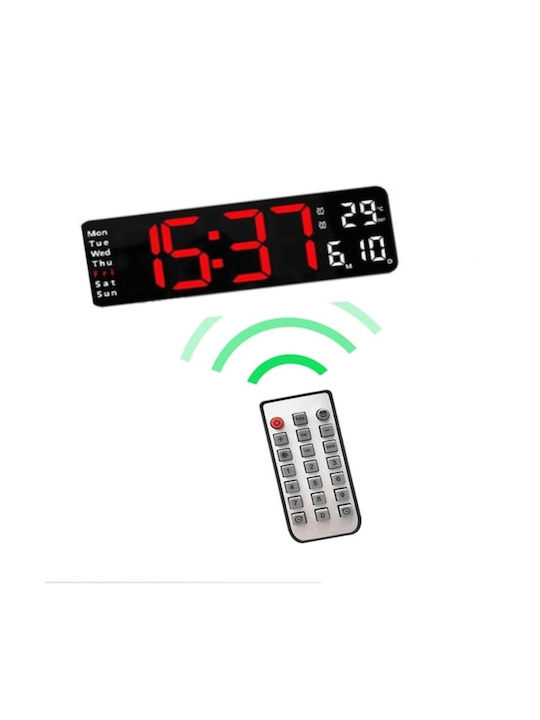 Digital Wall Clock LED Display 13 Inches Remote Control Dual Use 16961-6629 Black Frame/red-white Digits