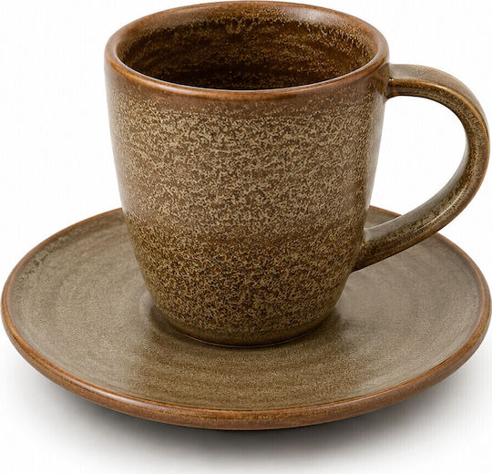 Yuk Plate Shallow made of Porcelain Brown with Diameter 15cm 6pcs