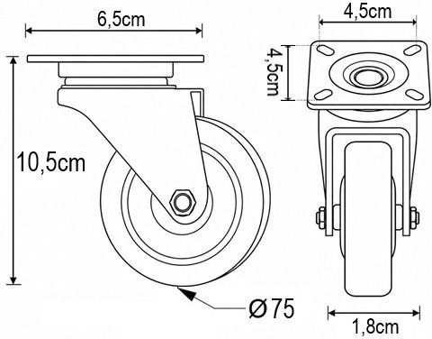 Heavy-Duty Swivel Furniture Wheel Finetto Φ-75mm Gray No 220-100b86f75x