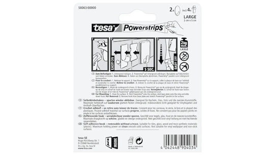 Tesa 58050-00100-00 Κρεμαστράκια με Αυτοκόλλητο Πλαστικά Ασημί 2τμχ