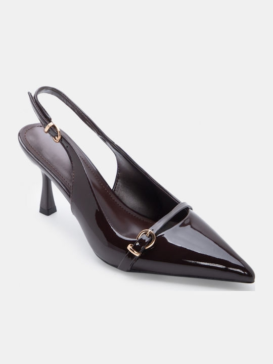 Pointed Toe Heels with Strap Brown