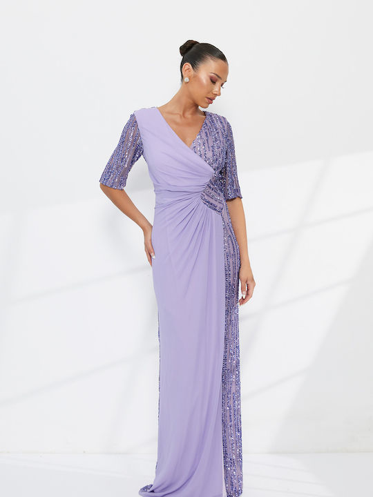 Summer Maxi Evening Slip Dress Drape Purple