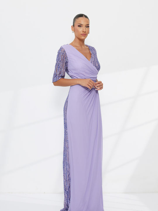Summer Maxi Evening Slip Dress Drape Purple