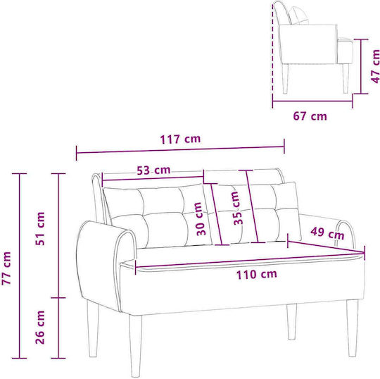 Two-Seater Couch Pink 117x67x77cm