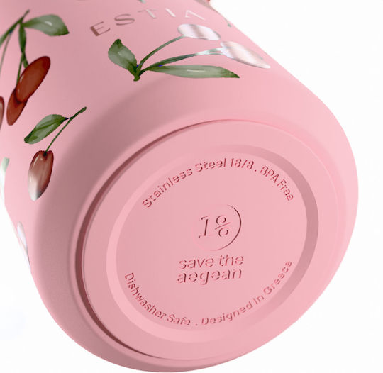 Estia Pulse Save The Aegean Recyclable Thermos Bottle Stainless Steel BPA Free 500ml Cherry Rose