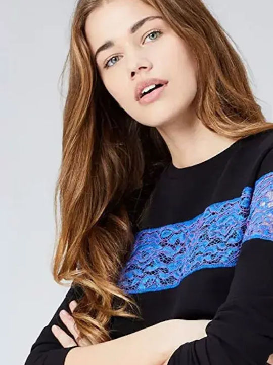 Γυναικεία Μπλούζα Βαμβακερή Μακρυμάνικη Floral Black/blue