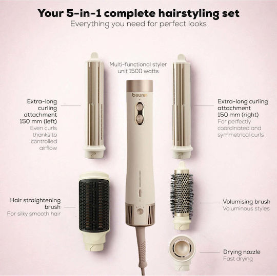 Beurer Airstyler 5-в-1 Керамична Електрическа Четка за Коса с Въздух за Изправяне на Коса и Къдрици 1500W