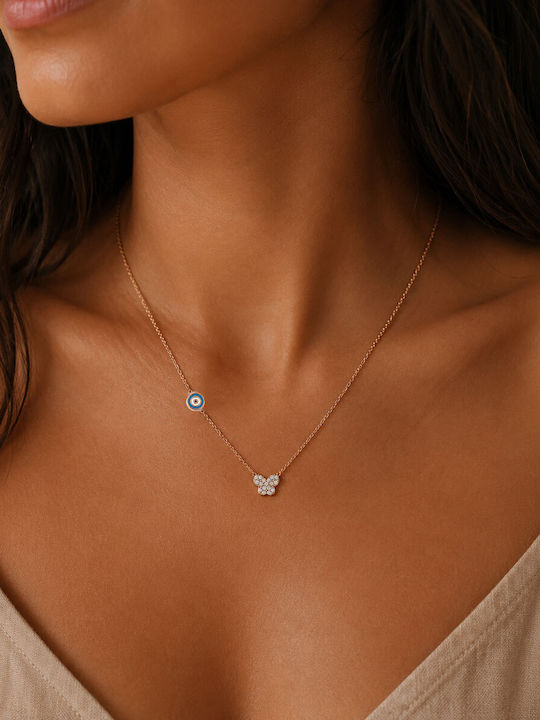 Xryseio Necklace with Butterfly Design in 9 K Rose Gold with Zircon