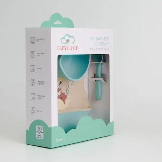 Baby Cloud Feeding Set Bear made of Silicone with Non-Slip Base Beige 4pcs