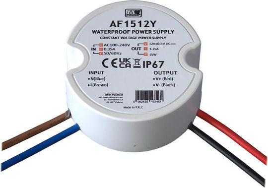 Sursă de alimentare Af1512y Mw 15w 12v/1.25a Ip67 Rotundă