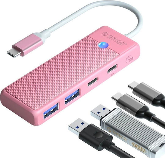 Orico Hub cu 4 porturi cu conectare USB-C Roz