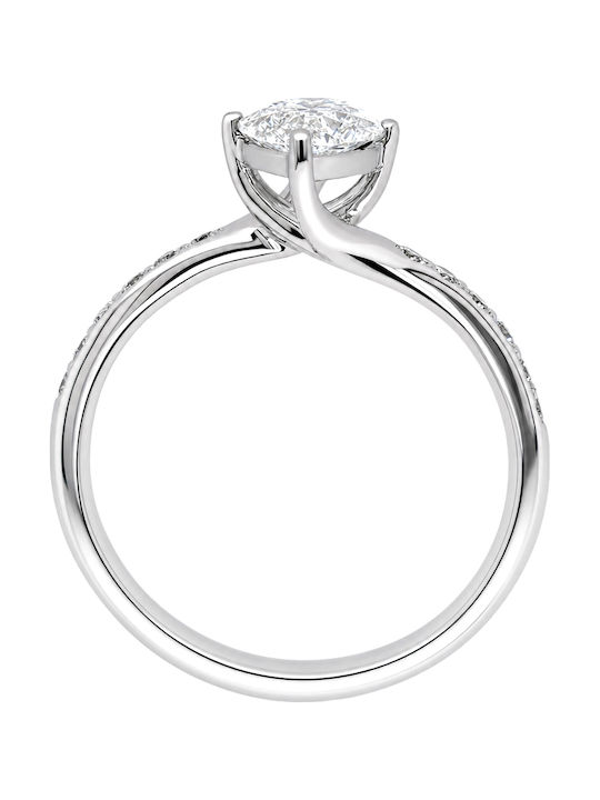 Xrisokosmima Single Stone Ring In 14K White Gold With Synthetic Diamond