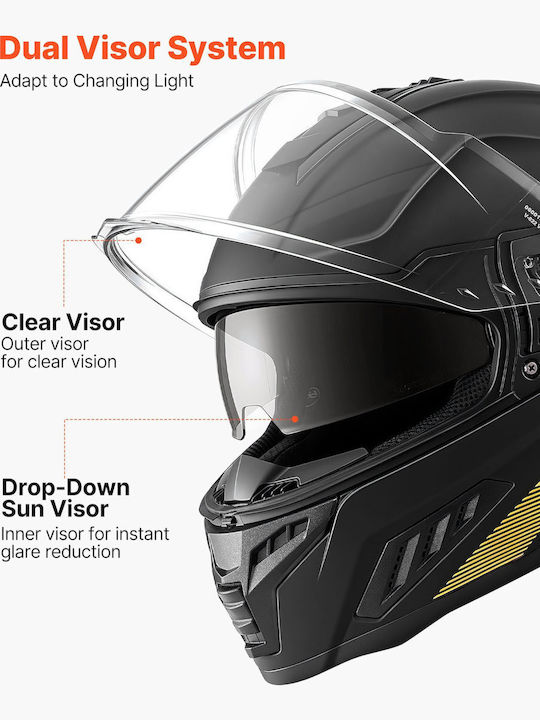 Vevor Motorcycle Helmet Full Face DOT / ECE 22.06 1700gr with Sun Visor