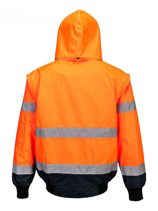Portwest Reflective Work Jacket with Removable Lining and Detachable Hood Orange