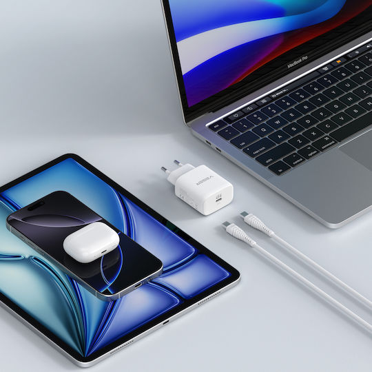 Veger Încărcător GaN cu Port USB-C și Cablu USB-C - USB-C 45W Power Delivery / SuperCharge Alb (TR101-45W1C)