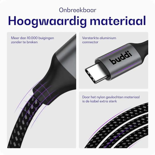 Buddi Flex Cable USB-C male - USB-C 100W Μαύρο 5m