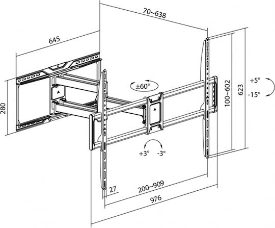 Superior 188-0090 Wall Mounted TV Mount With Extension Arm Up To 105 Silver