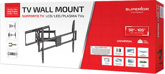 Superior 188-0090 Wall Mounted TV Mount With Extension Arm Up To 105 Silver