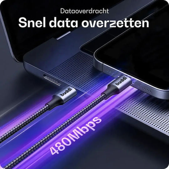 Buddi Flex Kabel USB-C Männlich - USB-C 60W Schwarz 5m