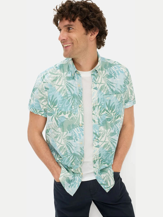 Short Sleeve Cotton Shirt Turquoise